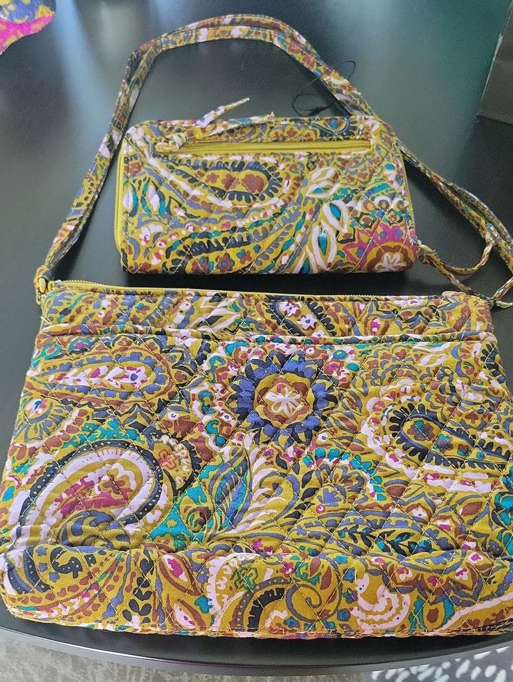 Vera Bradley Mustard Yellow Paisley Quilted Crossbody Set